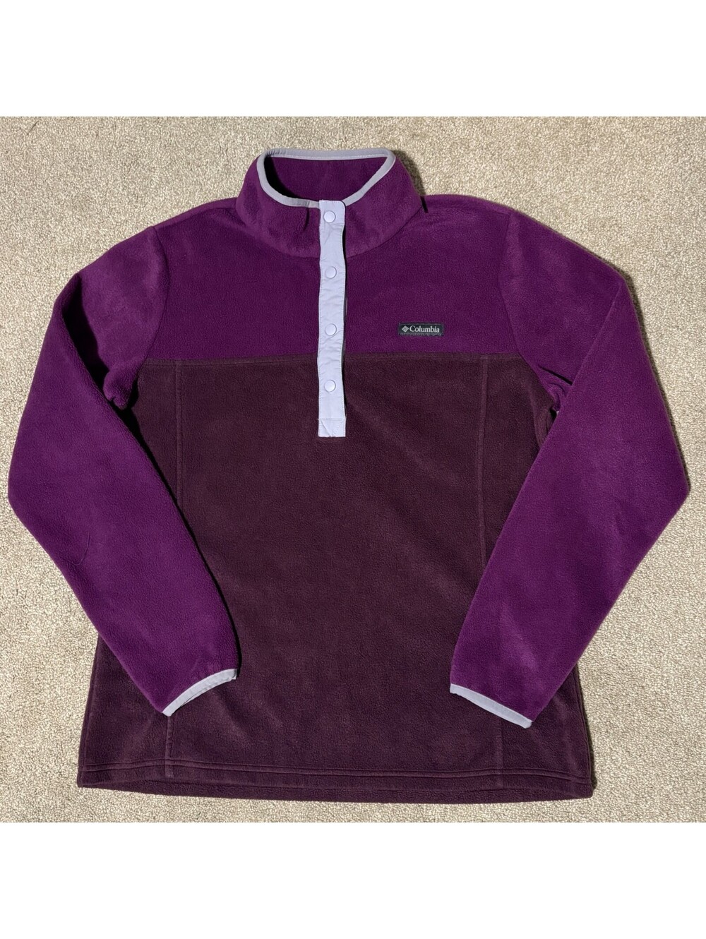 Columbia Womens Large Benton Springs Fleece Pullover Purple 1/4 Snap Sweatshirt